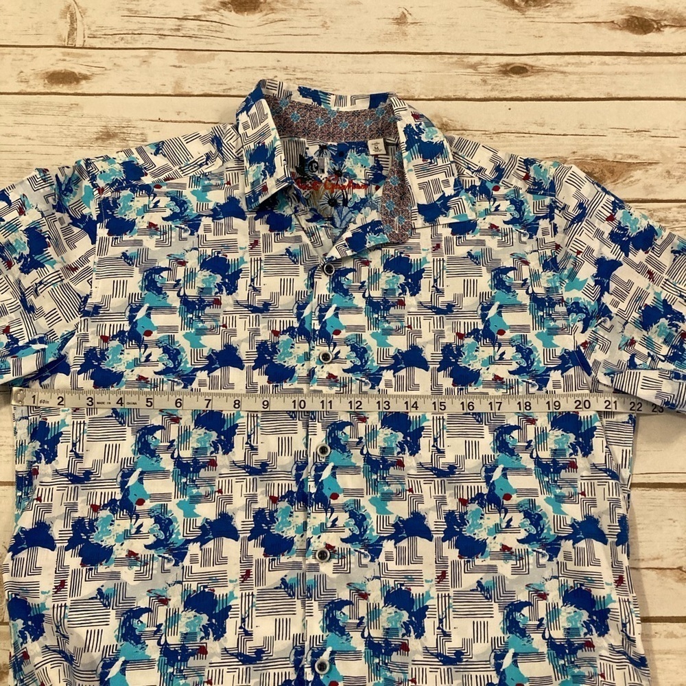 Robert Graham Short Sleeve Button Down Abstract Blue Print Shirt Medium - Picture 3 of 11